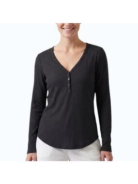 Athleta Wind Down Sleep Top Black Ribbed Henley Women Size M NWT